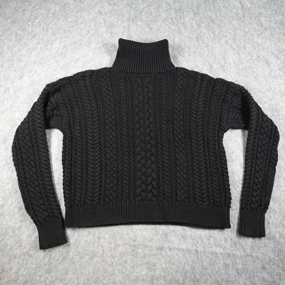 Ralph Lauren Sweater Women Large Black Cable Knit Turtleneck Fisherman Chunky